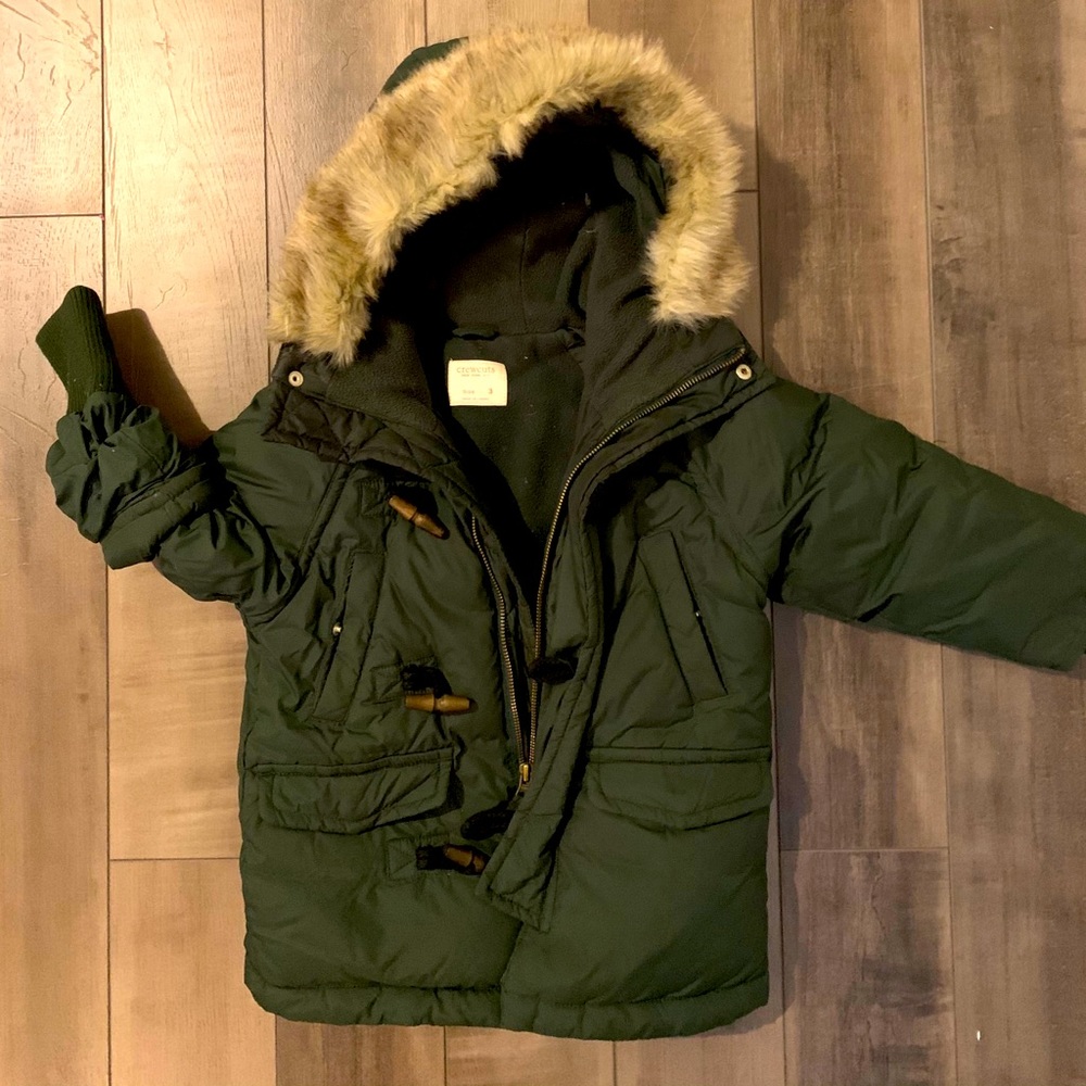 JCrew green kids parka feather/down size 3T